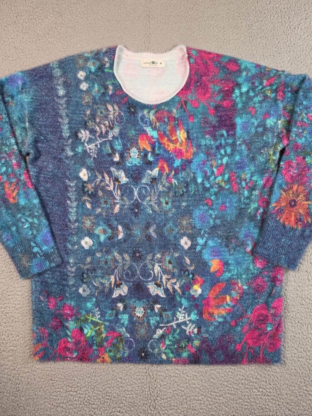 NATURAL LIFE Multicolor Floral Sweater cashmere-like Super Soft Womens Medium